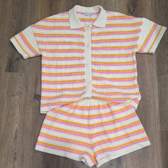 Runway Scout Pink/Orange Striped Knit 2pc Set LIKE NEW Size Small/Med Runs Large - Picture 1 of 4